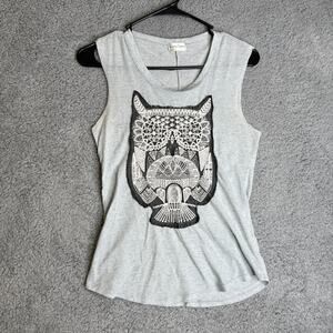 Mary Jane Tank Top Womens Small Gray Owl Print Festival Summer